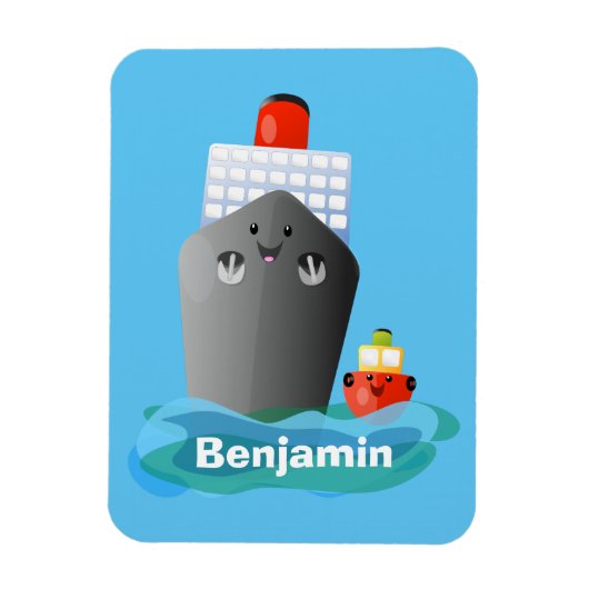 かわいい海ライナー船のタグ漫画イラストレーション マグネット (縦)