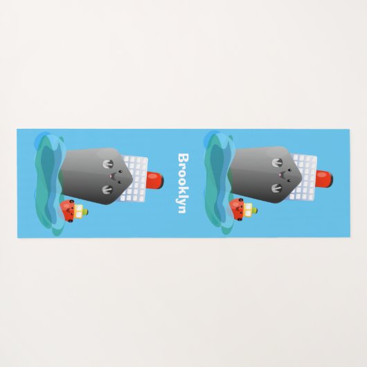 かわいい海ライナー船のタグ漫画イラストレーション ヨガマット (裏面(横))