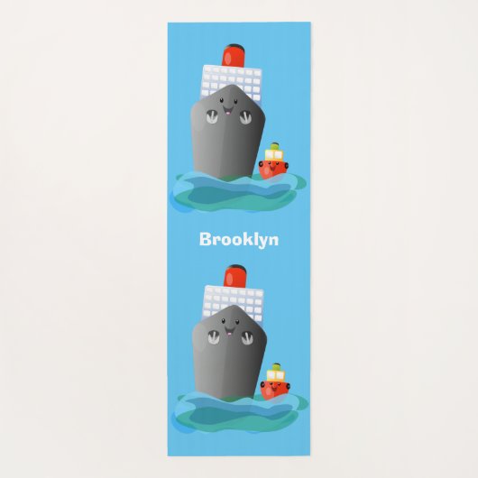 かわいい海ライナー船のタグ漫画イラストレーション ヨガマット (裏面)