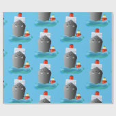 かわいい海ライナー船のタグ漫画イラストレーション ラッピングペーパー (フラット)