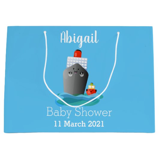 かわいい海ライナー船のタグ漫画イラストレーション ラージペーパーバッグ (正面)