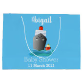 かわいい海ライナー船のタグ漫画イラストレーション ラージペーパーバッグ (裏面)