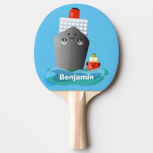 かわいい海ライナー船のタグ漫画イラストレーション 卓球ラケット (正面)