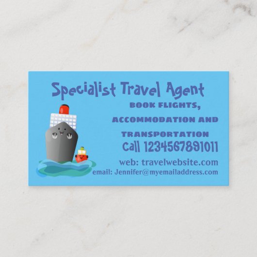 かわいい海ライナー船のタグ漫画イラストレーション 名刺 (正面)