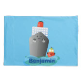 かわいい海ライナー船のタグ漫画イラストレーション 枕カバー (裏面)