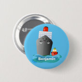 かわいい海ライナー船のタグ漫画イラストレーション 缶バッジ (正面&裏面)