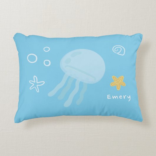 かわいい海中のクラゲと貝殻のオーダーメイド アクセントクッション (正面)