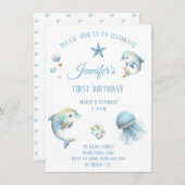 かわいい海動物の誕生日招待状 招待状 (正面/裏面)