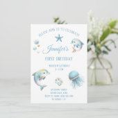 かわいい海動物の誕生日招待状 招待状 (スタンド正面)