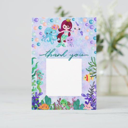 かわいい海動物マーメイドテーマありがとう サンキューカード (スタンド正面)