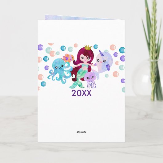 かわいい海動物マーメイドテーマハッピーバースデー カード (裏面)