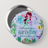 かわいい海動物マーメイドテーマハッピーバースデー 缶バッジ (正面&裏面)