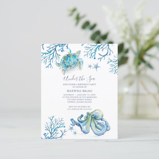 かわいい海動物少年の予算誕生日招待状 (スタンド正面)
