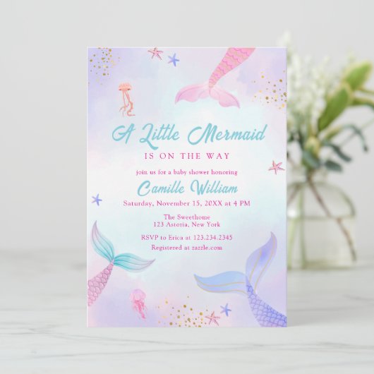 かわいい海夏マーメイドテールベイビーシャワー 招待状 (スタンド正面)