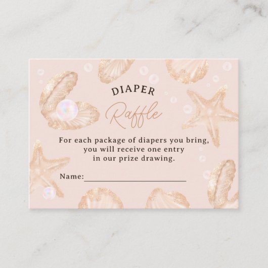 かわいい海小さな真珠の赤ちゃんシャワーおむつラッフル エンクロージャーカード (正面)