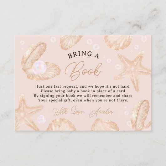 かわいい海小さな真珠の赤ちゃんシャワーは本をもたらす エンクロージャーカード (正面)