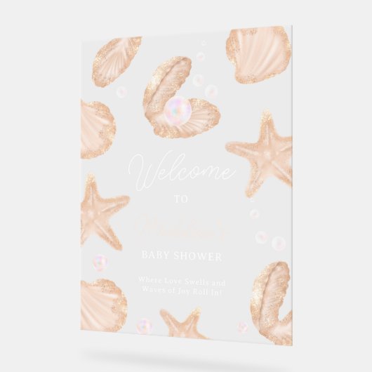 かわいい海小さな真珠の赤ちゃんシャワーへようこそ アクリルサイン (傾斜)
