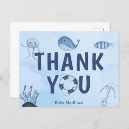 かわいい海岸のベイビーシャワーの海洋動物のサンキュー ポストカード