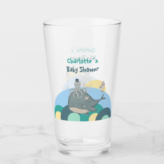 かわいい海洋のクジラタコのグリーンベビーシャワー タンブラーグラス (正面)