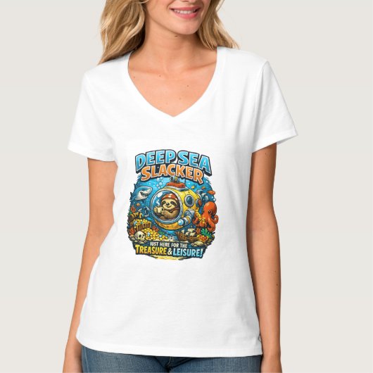 かわいい海洋冒険ユーモア、面白いナマケモノのダイビングアート Tシャツ (正面)