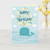 かわいい海洋動物のクジラの誕生日カード カード (黄色い花)