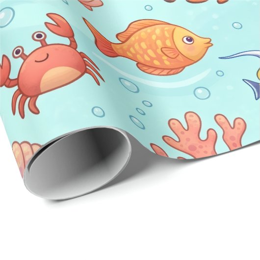 かわいい海洋動物のシームレスパターン ラッピングペーパー (ロールコーナー)