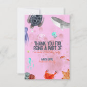かわいい海洋動物の子供パーティー ピンクのサンキューカード サンキューカード (正面)