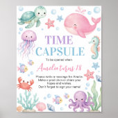 かわいい海洋動物の誕生日タイムカプセルサイン ポスター (正面)
