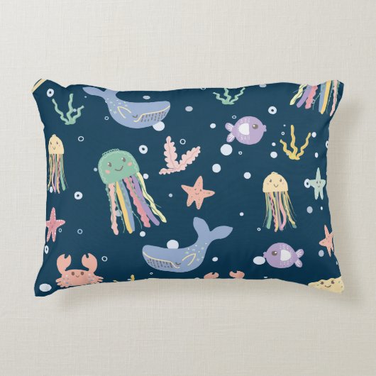 かわいい海洋生物のシームレスなパターン アクセントクッション (正面)