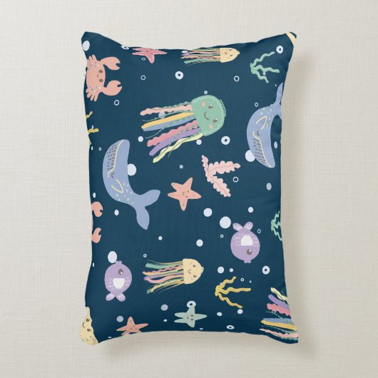 かわいい海洋生物のシームレスなパターン アクセントクッション (正面(垂直))