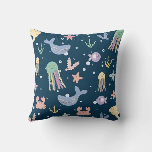 かわいい海洋生物のシームレスなパターン クッション (裏面)
