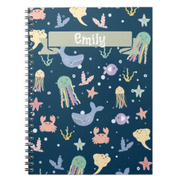 かわいい海洋生物のシームレスなパターン ノートブック