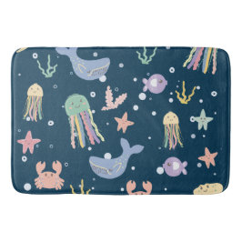 かわいい海洋生物のシームレスなパターン バスマット