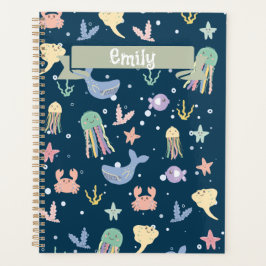 かわいい海洋生物のシームレスなパターン プランナー手帳