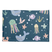 かわいい海洋生物のシームレスなパターン 枕カバー (裏面)
