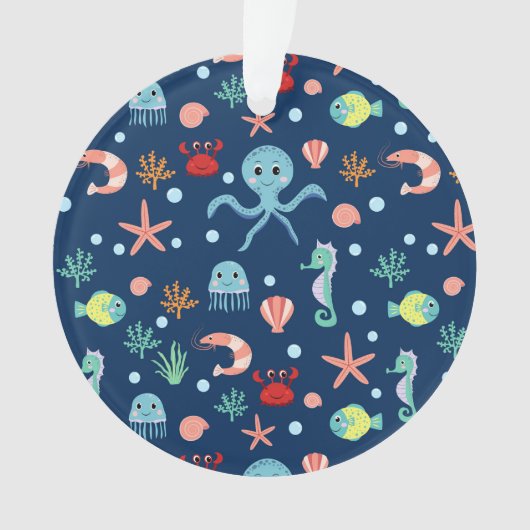 かわいい海洋生物の模様 オーナメント (正面)