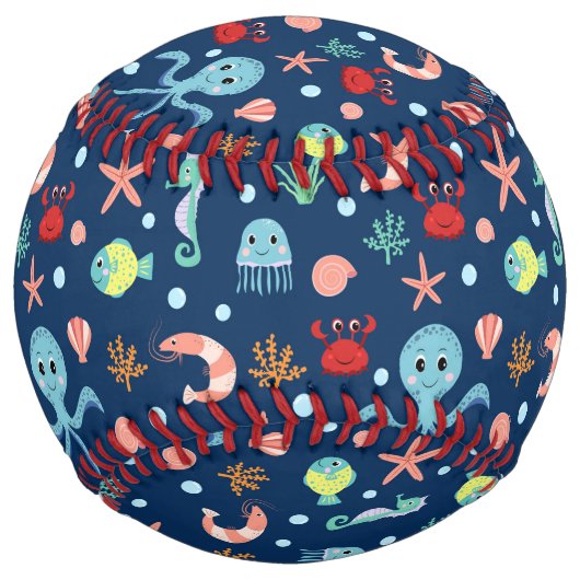 かわいい海洋生物の模様 ソフトボール (正面)