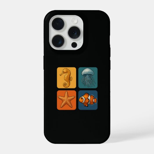 かわいい海洋生物の模様 - タツノオトシゴ、クラゲ iPhoneケース (裏面)