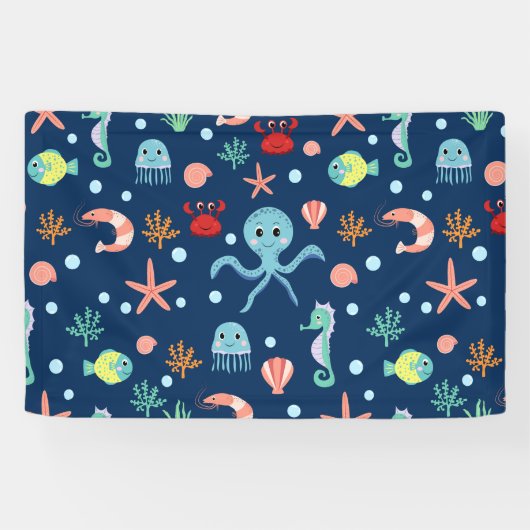 かわいい海洋生物の模様 横断幕 (横)