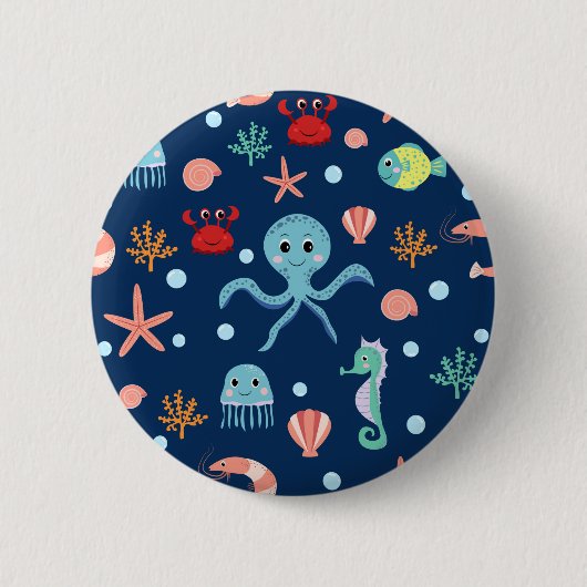 かわいい海洋生物の模様 缶バッジ (正面)