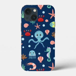かわいい海洋生物の模様 iPhone 13 MINIケース
