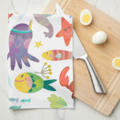 かわいい海獣 キッチンタオル (四つ折り)