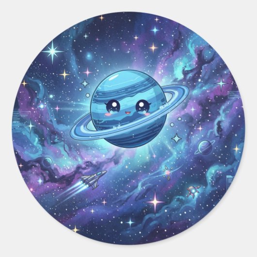 かわいい海王星ステッカー ラウンドシール (正面)