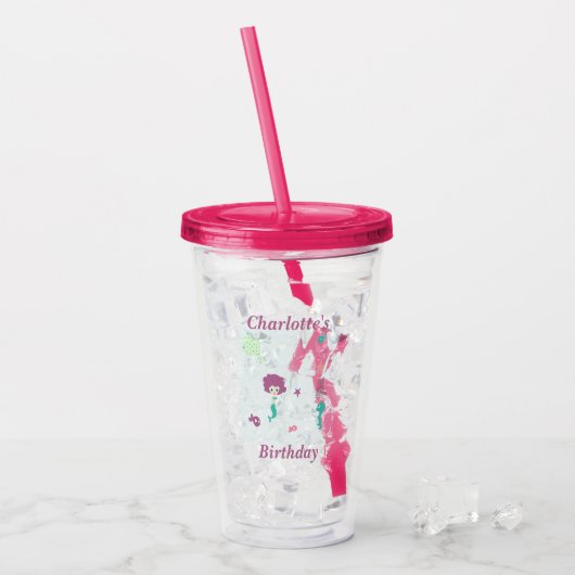 かわいい海生の人魚の名前を青に アクリルタンブラー (アイス正面)