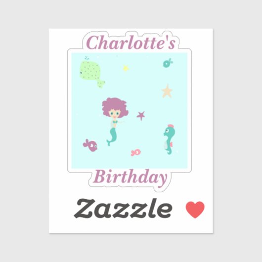 かわいい海生の人魚の名前を青に シール (シート)