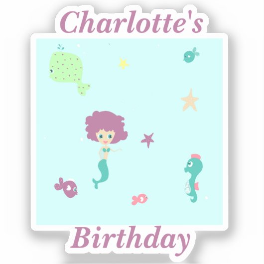かわいい海生の人魚の名前を青に シール (正面)