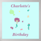 かわいい海生の人魚の名前を青に ポスター (正面)