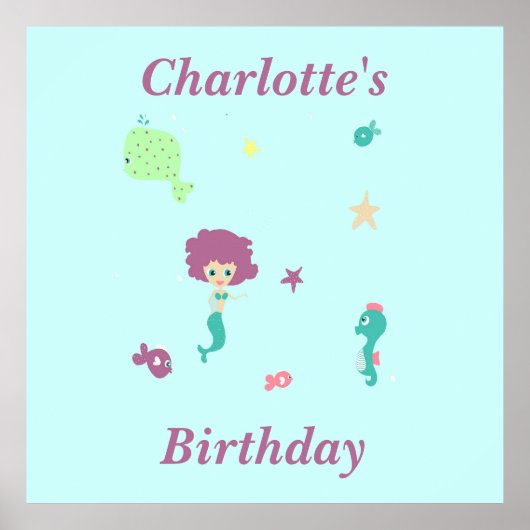 かわいい海生の人魚の名前を青に ポスター (正面)