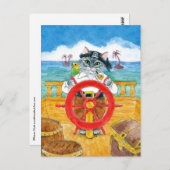 かわいい海賊ねこbudgie海カリブの船はがき ポストカード (正面/裏面)