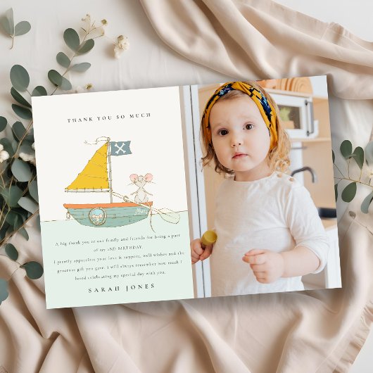 かわいい海賊ねずみヨット子供誕生日 サンキューカード